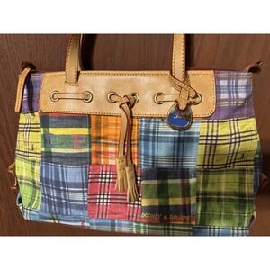 Vtg Dooney & Bourke Ants Picnic Madras Plaid Double Handle Purse Tote Bag TbA